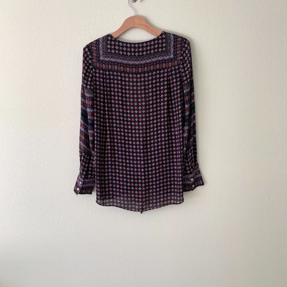 Derek Lam 10 Crosby Navy Silk Print Blouse Size 6 - Picture 5 of 8